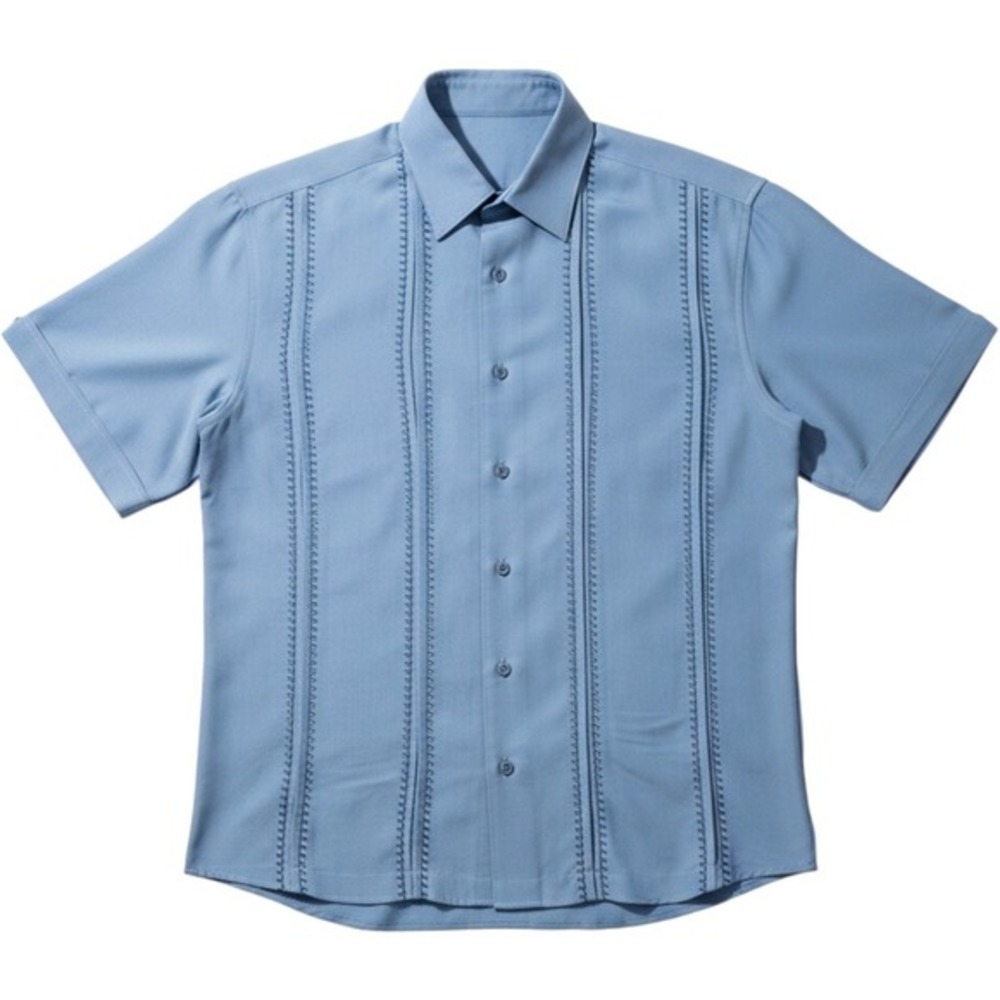 Centro Mens Blue Short‎ Sleeve Button Down Shirt Contrast Stitch Small